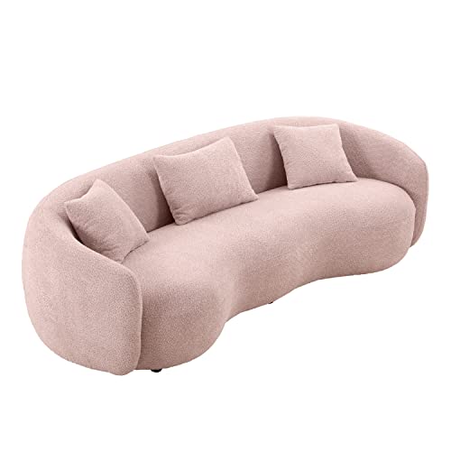 96.4" Mid Century Modern Curved Sofa for Living Room, 3-Seat Upholstery Boucle Fabric Couch for Bedroom, Office, Apartment, Brown