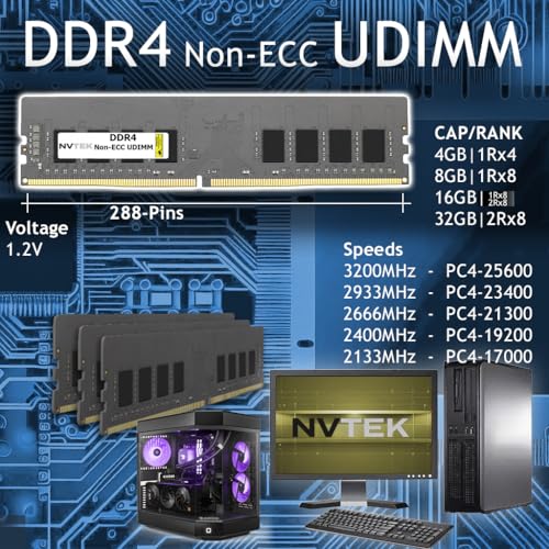 128GB (4X32GB) DDR4 3200MHZ PC4-25600 2Rx8 1.2V 288-PIN Non-ECC Unbuffered UDIMM Desktop PC Computer Memory KIT