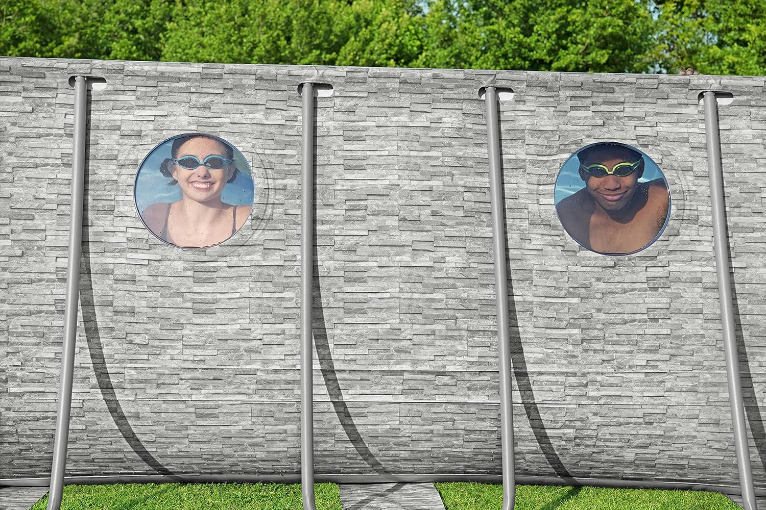 Bestway Power Steel Swim Vista Series Above Ground Pool Complete Set with Filter Pump 549 x 274 x 122 cm Stone Effect (Cream) Oval