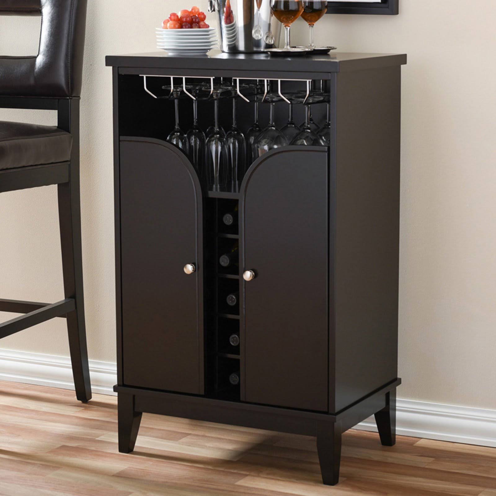 Baxton Studio Easton Modern and Contemporary Wood Dry Bar and Wine Cabinet, Dark Brown