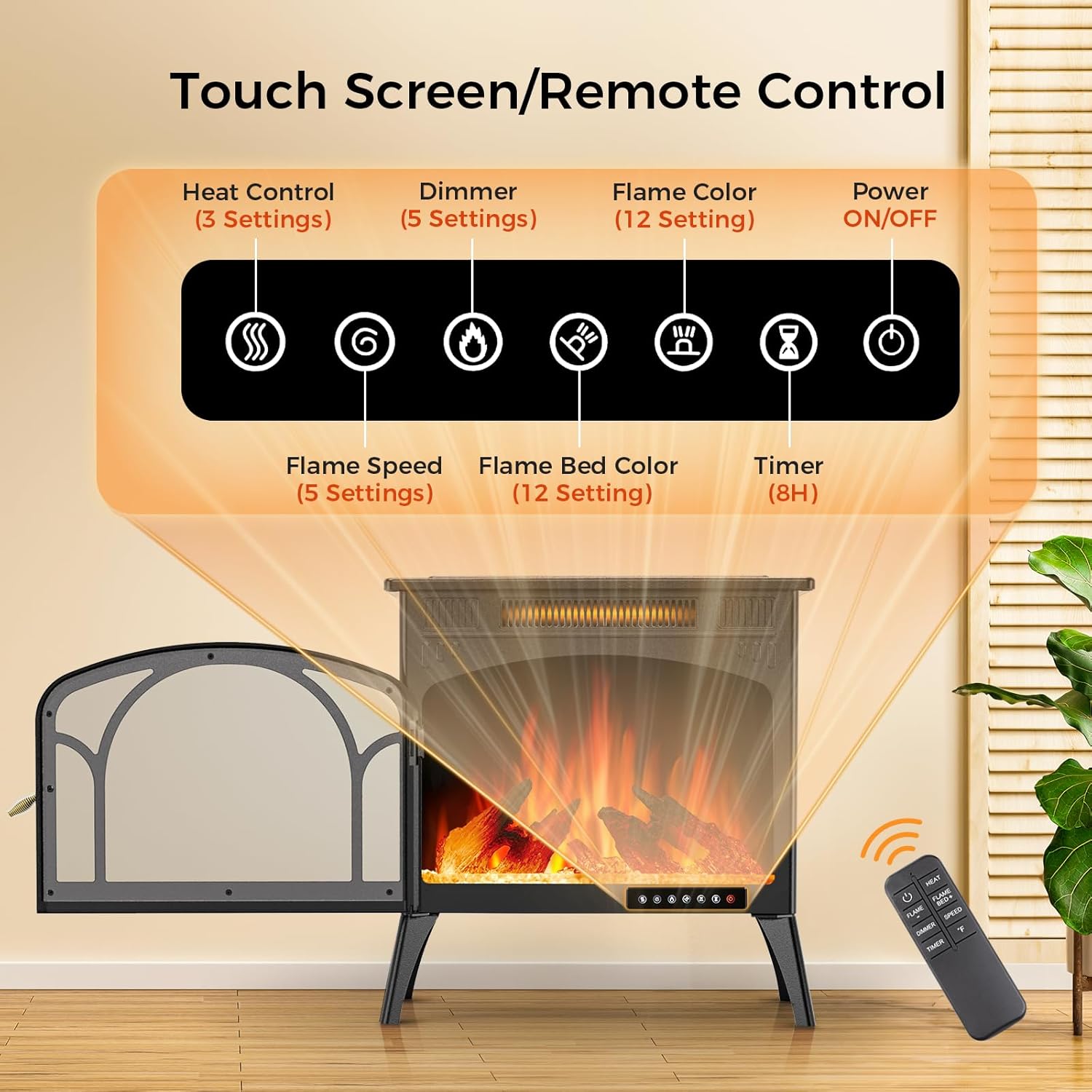 Joy Pebble Upgraded Electric Fireplace Heater, Free-Standing 3D Infrared Fireplace Stove with Remote Control &Timer, Adjustable Flame Colors and Speed, Overheating Protection, 5100 BTU,1500W
