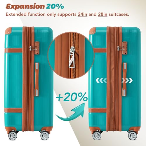 Merax Luggage Set Hard Shell Suitcase, Expandable Travel Suitcase with Spinner Wheels, Collision-Protection Angle, TSA Lock, Lightweight (20/24/28, Blue)