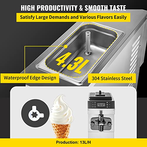 VEVOR Soft Serve Ice Cream Machine for home,3.4 Gal/H Commercial Machine,Single Flavor Ice Cream Maker,1200W Countertop Yogurt Maker Machine for Party,Restaurant Snack Bar