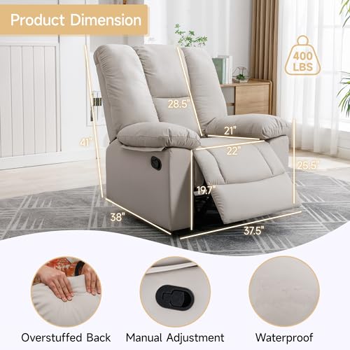 Oversized Recliner Chair, Lazy Boy Recliners with Soft Overstuffed Arms and Back, Big and Tall Manual Recliners for Living Room, Bedroom, Study Room, Dark Grey