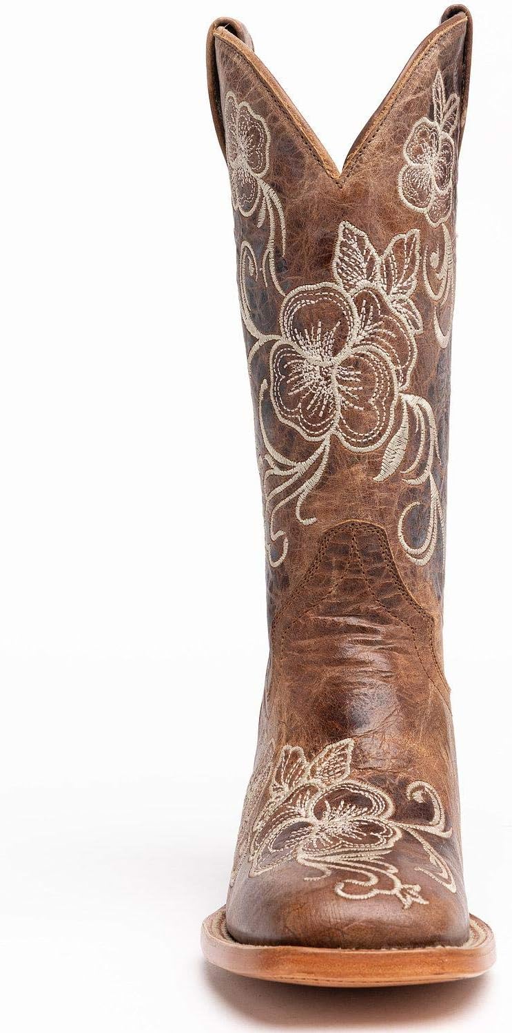 Shyanne Women's Lasy Floral Embroidered Western Boot Broad Square Toe Brown 8 M US
