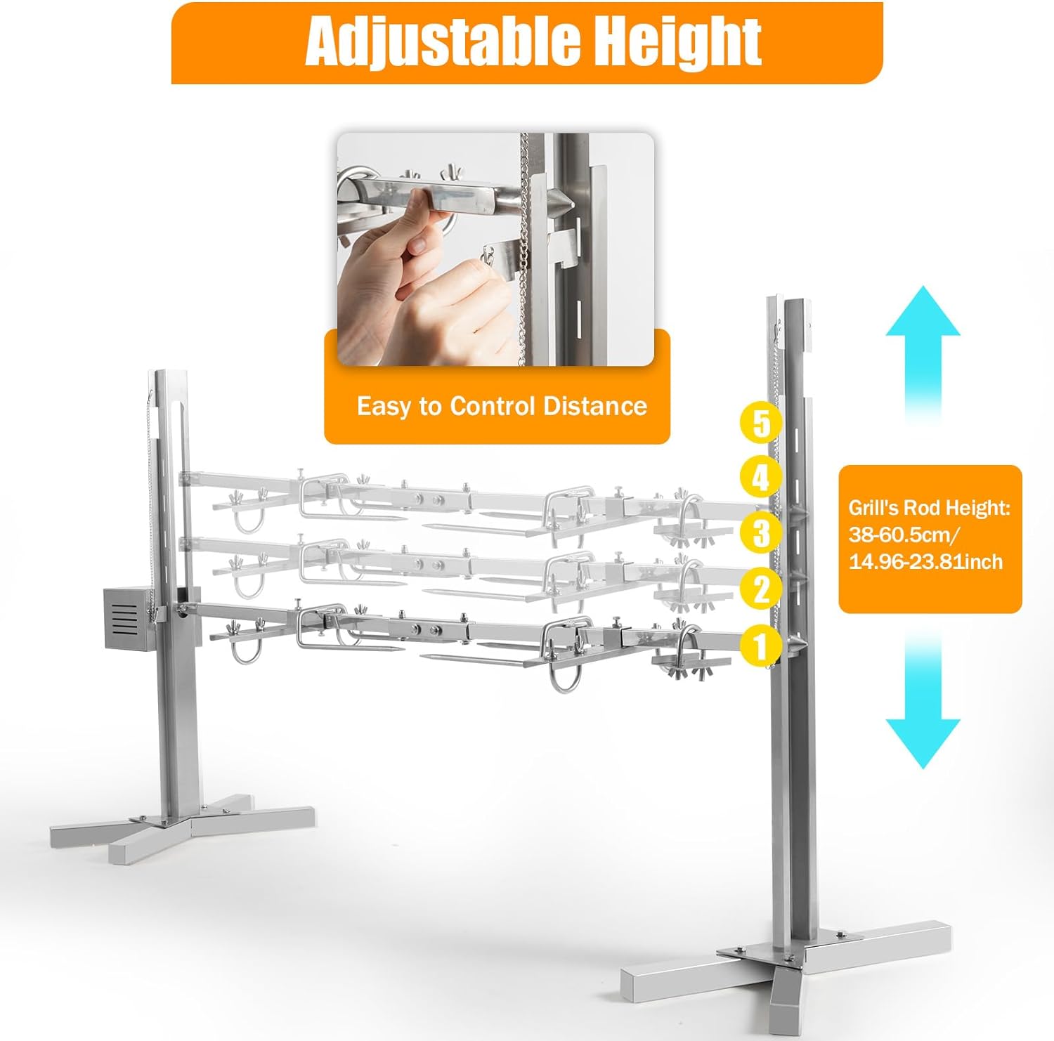 TUQI 53" Electric Rotisserie Grill 88 Lbs Capacity, Pig Lamb Spit Roaster Stand Rotisserie with Adjustable Height, BBQ Charcoal Rotisserie Grill Kit Stainless Steel for Outdoor Party Camping