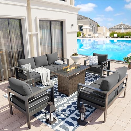 UDPATIO 8 Piece Aluminum Patio Furniture Set, Oversized Modern Outdoor Furniture Set with Olefin Fabric Cushion for Patio Deck Backyard, Dark Grey(with Waterproof Covers)