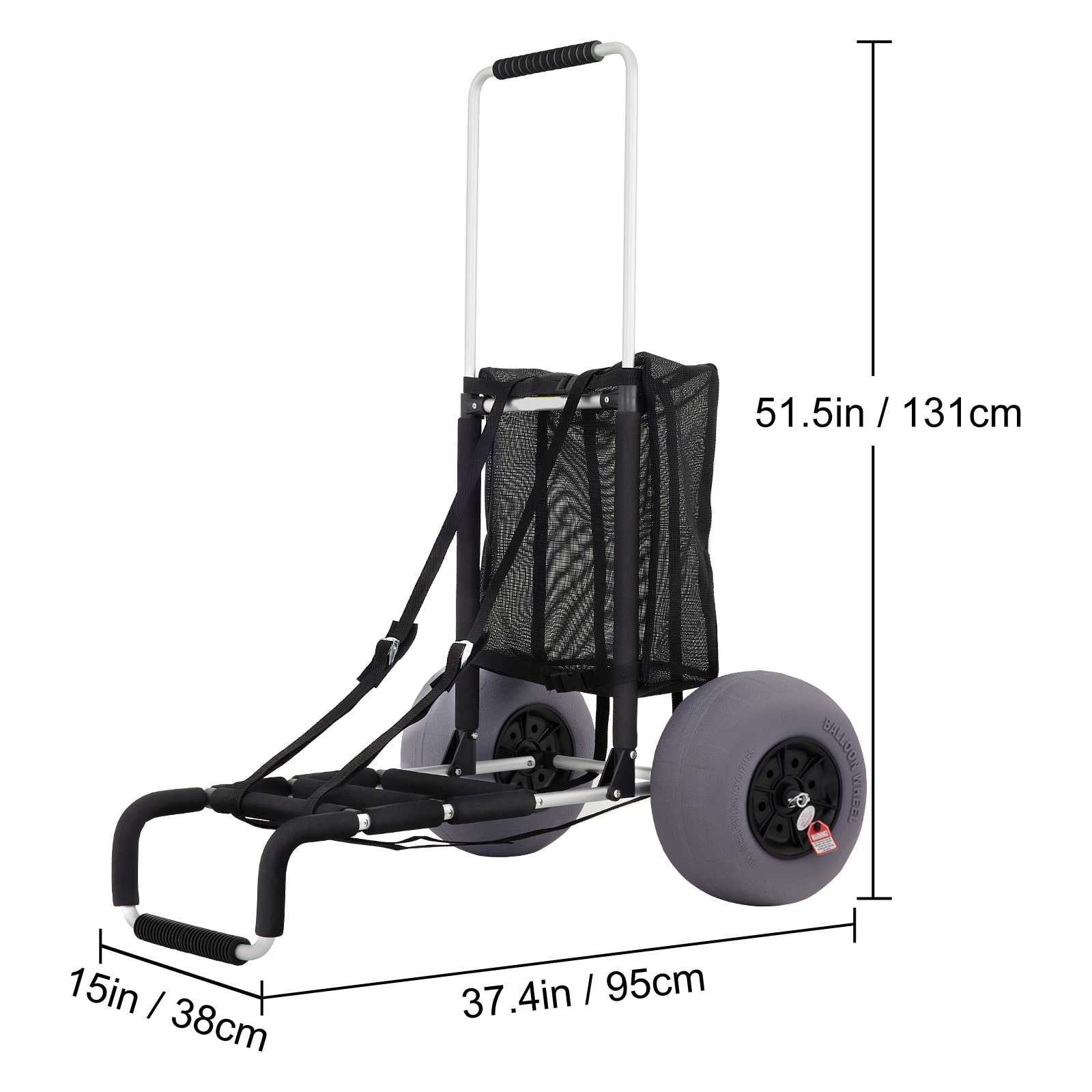 BENTISM Beach Carts for The Sand 165LBS Capacity Adjustable Handle Beach Wagon TPU 23" x 15" Deck with 13" Balloon Wheels for Beach Trips Camping Fishing