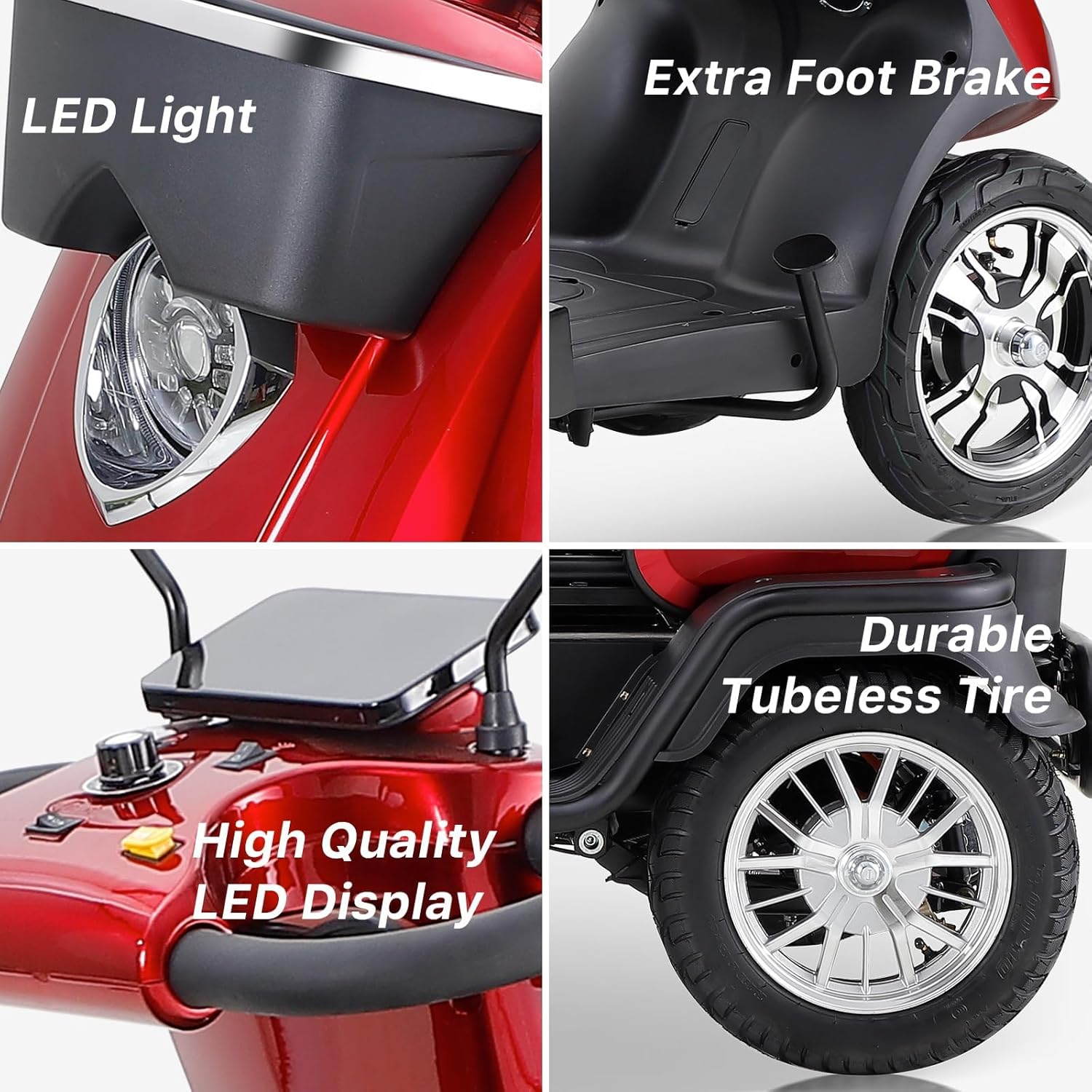Two Seater Mobility Scooters for Seniors & Adults 500lbs Capacity - Heavy Duty Electric Powered Mobility Device - Double Seat Mobility Scooter for Travel, Elderly w/Remote Key- Red