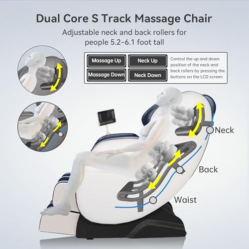 Real Relax 2025 Dual Core S Track Massage Chair,Full Body Airbags Massage Recliner,Zero Gravity with APP and LCD Control,Lower Back and Calf Heating,Foot Roller,Bluetooth,Home or Office Use,Black