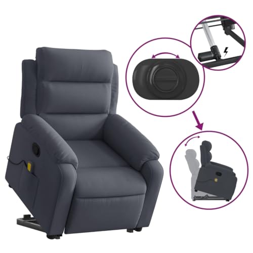vidaXL Power Lift Massage Recliner - Dark Gray Velvet, Elderly Stand-Up Motorized Armchair with USB Vibration, Manual Tilt