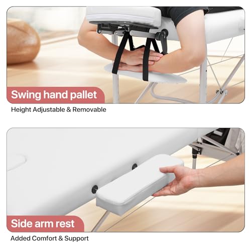 MoNiBloom Massage Table 2 Fold Portable Massage Table 82" Massage Bed Height Adjustable SPA Bed w/Carry Case Aluminum Alloy Frame Foldable Massage Table, Black