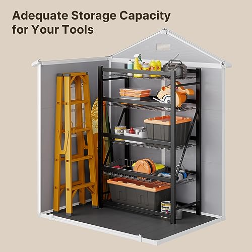 Gizoon Outdoor Resin Storage Shed 5x3 FT, Plastic Garden Shed with Floor for Tool, Garbage Can, Bike, Outside Sheds & Outdoor Resin Shed with Lockable Door for Patio, Lawn, Backyard, Grey & White