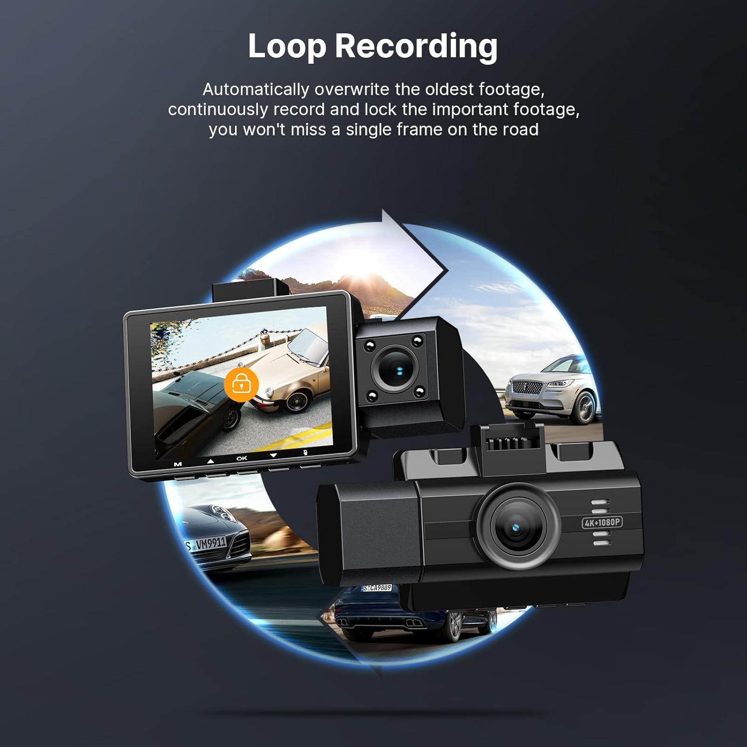 4K Dash Cam Front and Rear Inside 3 Channel Dash Camera, 4K+1080P Dual Dashcam, Dash Camera with Infrared Night Vision, Parking Mode, Loop Recording, G-Sensor, Support 128 GB