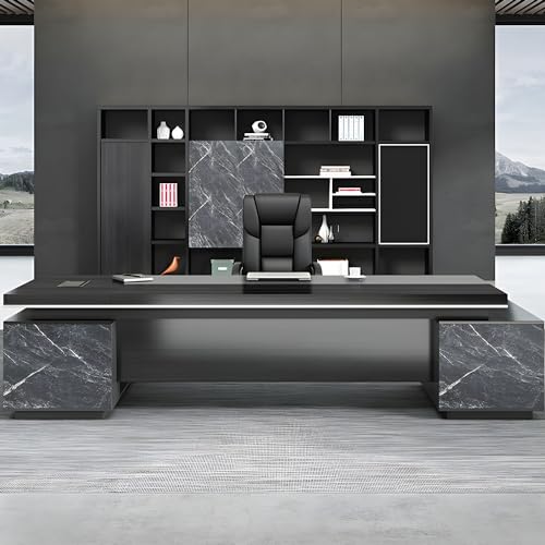 Modern L Shape Executive Desk for CEO Boss Manager, L-Shaped Executive Office Desk with Drawers, Black Writing Desk Working Desk for Office 79" L x 63" W x 29.5" H, Right Hand Return