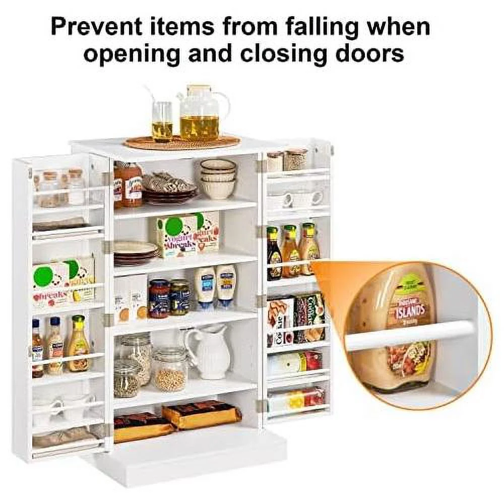 Kitchen Pantry Cabinet, Storage Cabinet Cupboard With Doors And Adjustable Shelves For Small Space, Wood Farmhouse Pantry Cupboard For Kitchen, Dinning Room, Living Room, White
