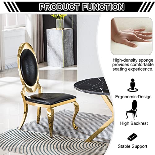 Elegant Dining Chairs Set of 2, Modern Faux Leather Dining Room Chair w/Unique Oval Back Silver Stainess Legs,White Luxury Upholstered Accent Kitchen Chairs for Kitchen, Dining, Bedroom, Living Room