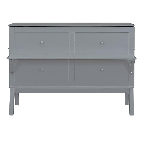 XD Designs Modern Full Size Murphy Bed with Cabinet and Drawers, Traditional Solid Wood Murphy Bed Chest, Can be Folded into a Wardrobe, Storage Platform Bed Wall Bed, Space-Saving Design