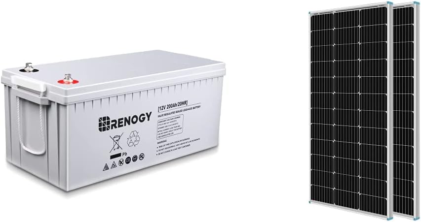 Renogy Deep Cycle AGM Battery 12 Volt 200Ah, 3% Self-Discharge Rate, 2000A Max Discharge Current, Safe Charge Most Home Appliances for RV, Camping, Cabin, Marine and Off-Grid System, Maintenance-Free