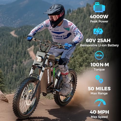 50MPH 6000W / 40MPH 3000W Electric Dirt Bike for Adults, 60V 25Ah Removable Battery Electric Motorcycle Up to 50miles, 24.5" MTB Tires (Rim 19'') E Moto, All Terrain E Bike Full Suspension