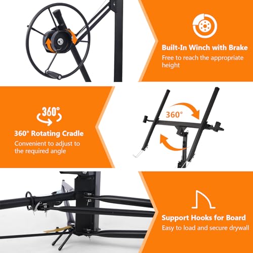 Drywall Lift 11FT, 150LBS Heavy Duty Sheetrock Lift, Drywall Lift Panel Hoist, 360° Adjustable Drywall Jack Lift for Ceiling, Drywall Lifter for Home Improvement, Classic Black