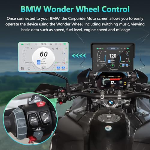 2025 CARPURIDE W702BS PRO for BMW Motorcycle CarPlay & Android Auto Dual Bluetooth, 7" Waterproof GPS Navigation Screen, Data Reading, Native Wonder, TPMS, Light Sensor, Music Sharing, Intercom,16-Pin