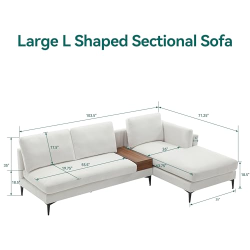 Morden Fort Modern Cloud Couch Sectional L Shaped Modular Sofa with Reversible Chaise 4 Seater Couch Sofa for Living Room， Linen Fabric, Beige