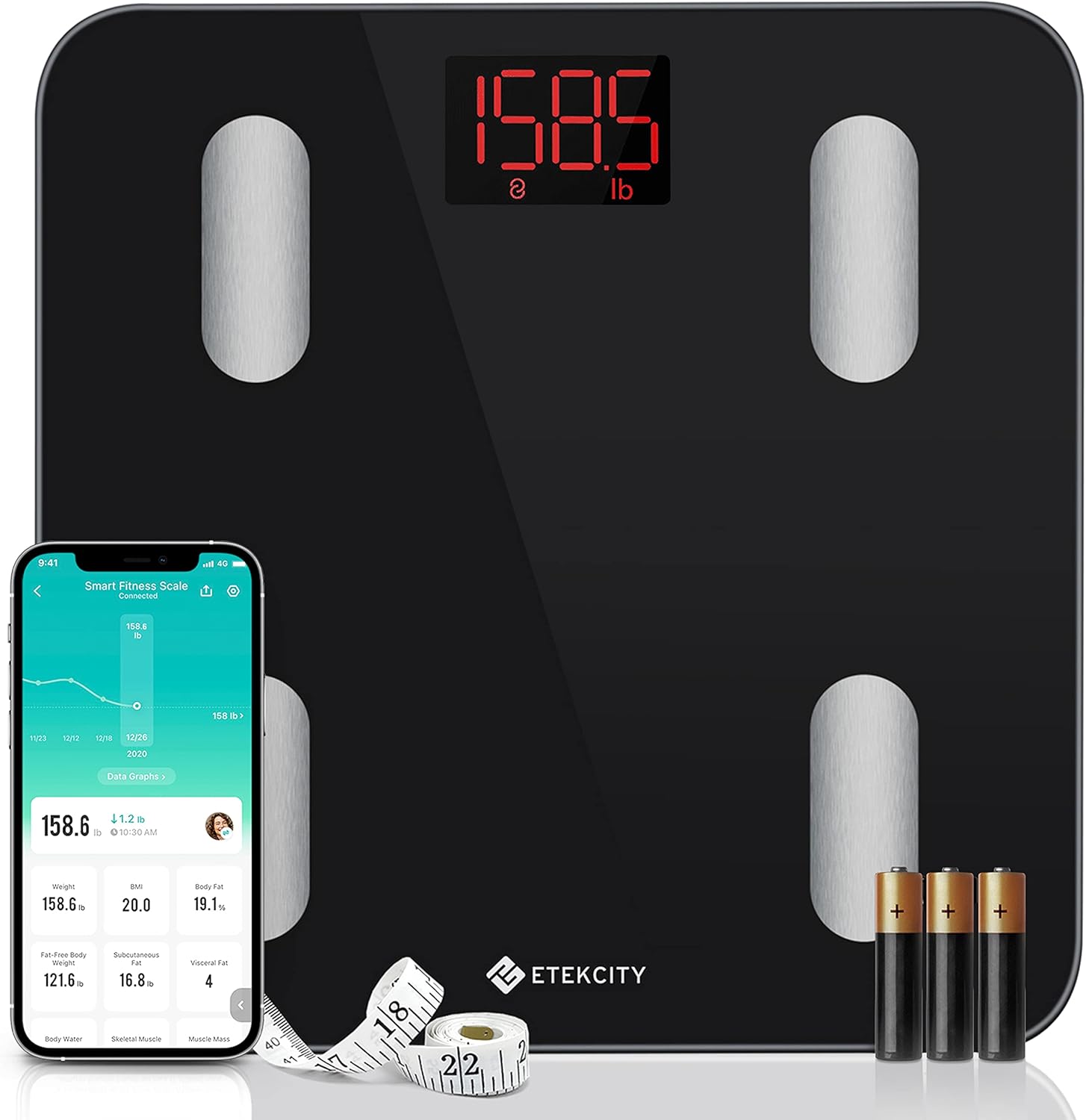Etekcity Apex Smart WiFi Body Fat Scale, Digital Bluetooth Bathroom Scale for Body Weight, BMI, Heart Rate, Water Weight, with Pregnancy & Baby Mode, 400 lb Pack of 2
