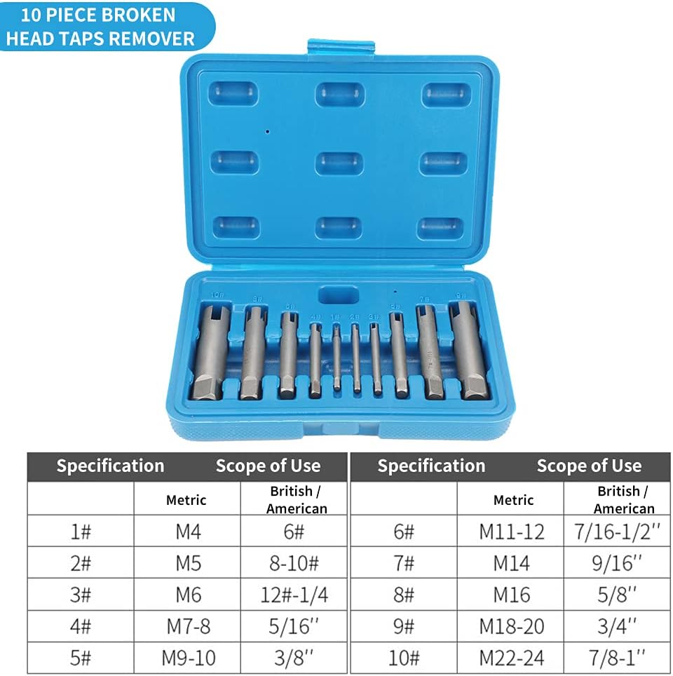 fo sa 10Pcs Screw Tap Extractor Set, 3/4 Flute Broken Head Screw Remover, Stripped Screw Tap Extractor Set, High-Speed Steel Extractor Tap Drill Set for Industrial Screw Bolt Removal Home Repair Work Pack of 2