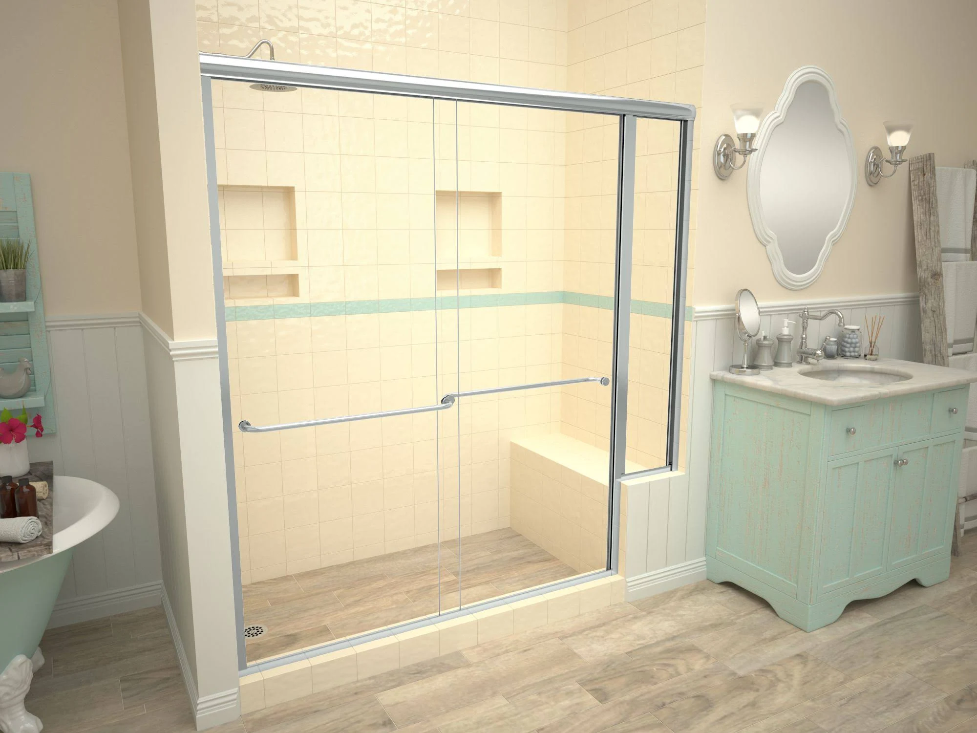 Tile Redi 3760L-RB37-KIT Base&N Bench 37x22 x 72x22 Single Threshold Shower Base with Bench and Drain Plate Drain Location: Left