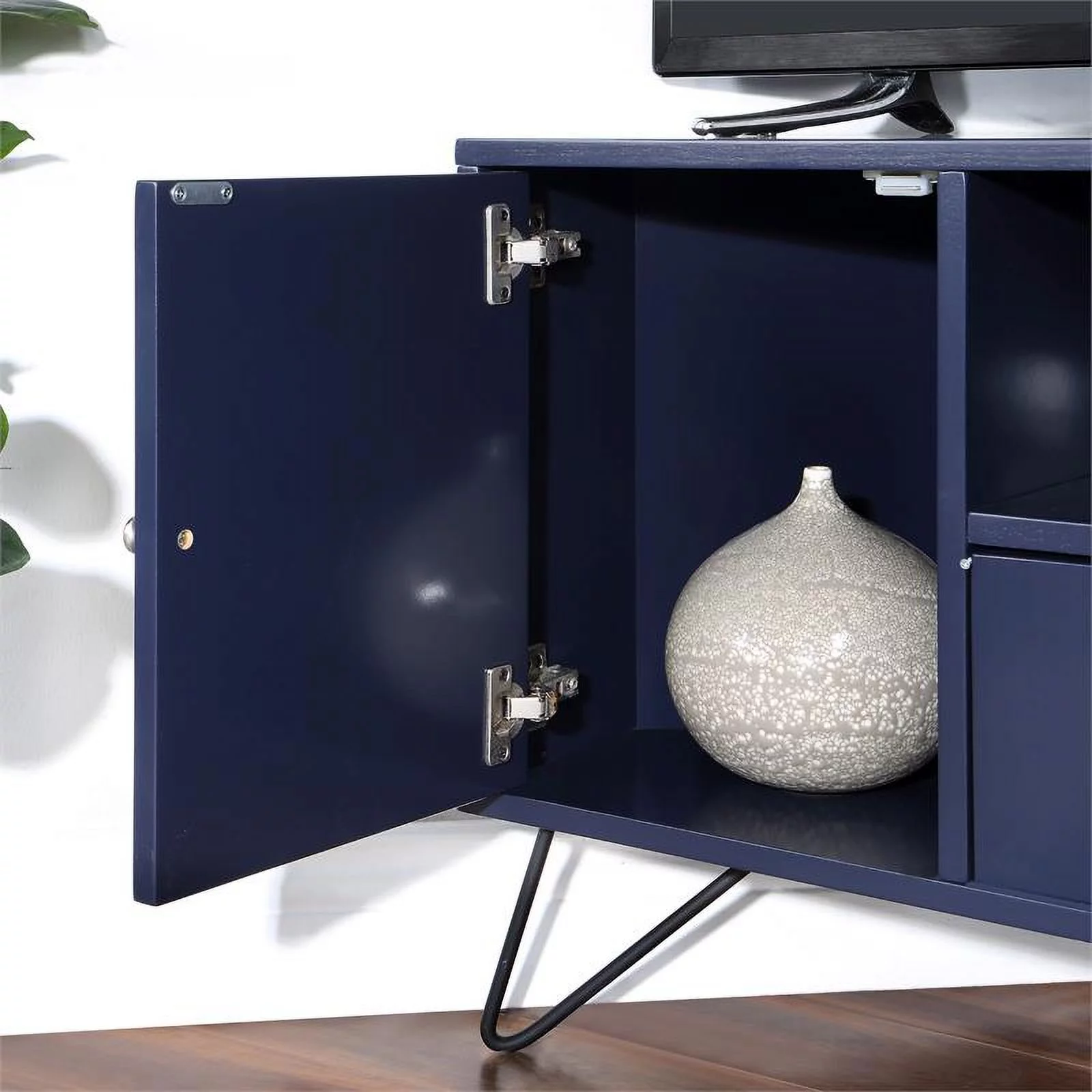 Bowery Hill Modern Wood Multi-Storage Corner TV Stand in Navy
