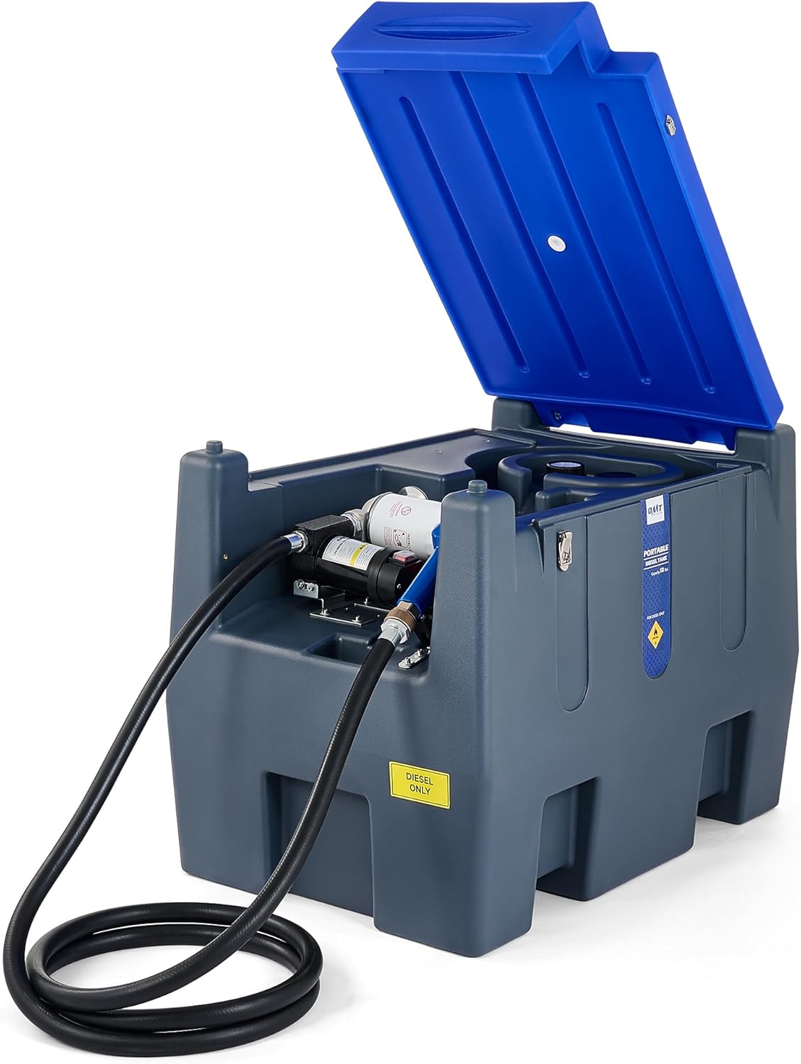Orion Motor Tech 58 gallon Diesel Tank, 10.6 gpm Portable Fuel Tank with 12V DC Electric Transfer Pump, Diesel Fuel Tank with Auto Nozzle 13.1ft Hose, Diesel Transfer Tank for Easy Fuel Transportation