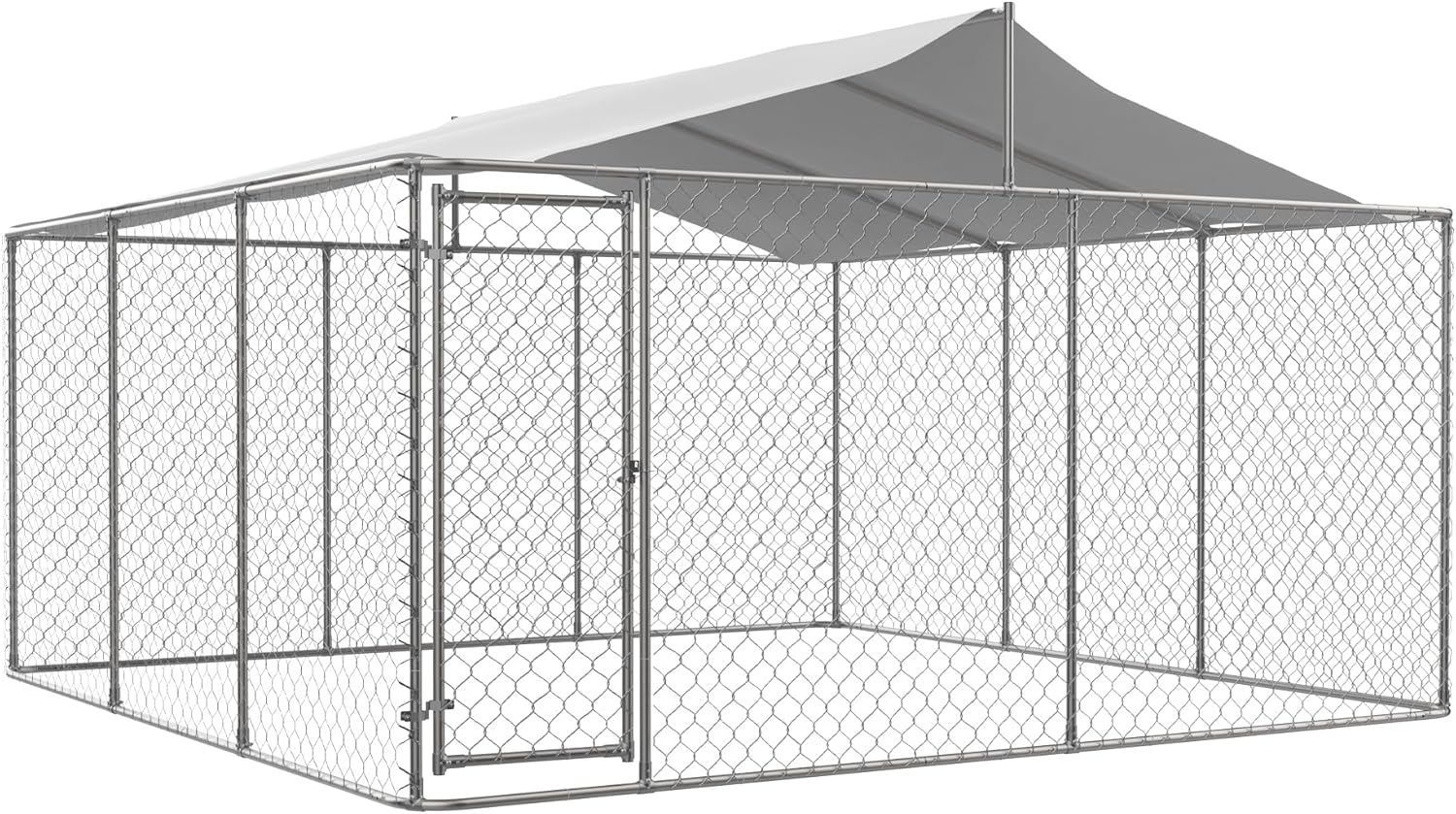 Large Outdoor Dog Kennel with Roof, Chain Link Enclosure Pen Dogs Cage Fence House with Lock, Anti Rust Weather Resistant Galvanized Steel for Backyard, 177.6 x 177.6 x 91.2 Inch