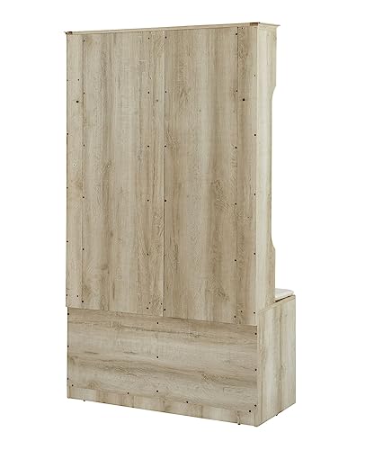 Hall Tree with Storage Bench 3-in-1 Entryway Bench with Coat Rack and Shoe Cabinet Wood Coat Hanger with Open Shelves and Cushioned Bench for Hallway Living Room Mudroom, Walnut