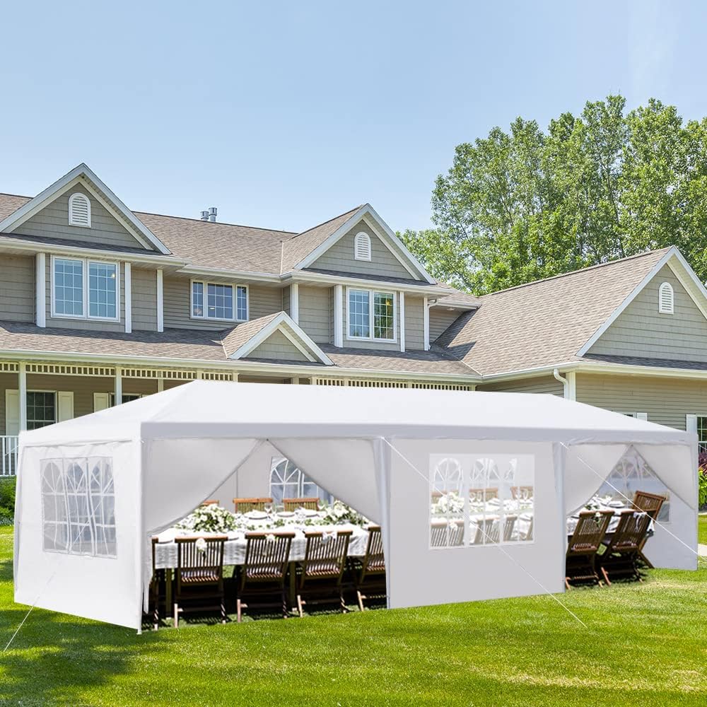 Party Tent 10x30 Upgraded Thicken Steel Tubes Outdoor Waterproof White Canopy Wedding Gazebo Tent Shelter with Removable 8 Side Walls and 2 Doors…