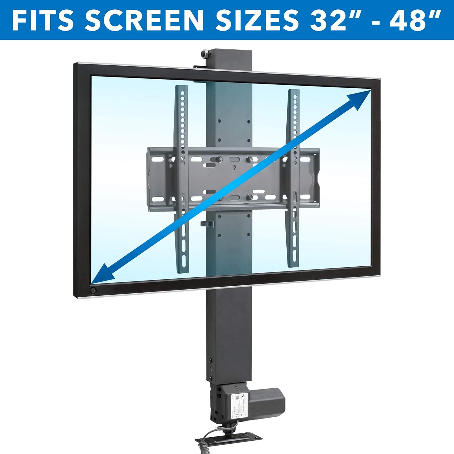 Mount-It! Motorized TV Lift with Remote Control for Screens 32 to 48 | Height Adjustable Hideaway TV Lift Adjusts Up to 65 High | Vertical Lift TV Stand with Steel Construction