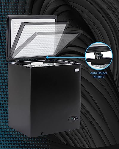 3.5 Cu Ft Chest Freezer, Compact Freezer with 7 Level Adjustable Temperature,Top Open Door Freezer with Removable Storage Basket,Energy Saving Deep Freezer, Black