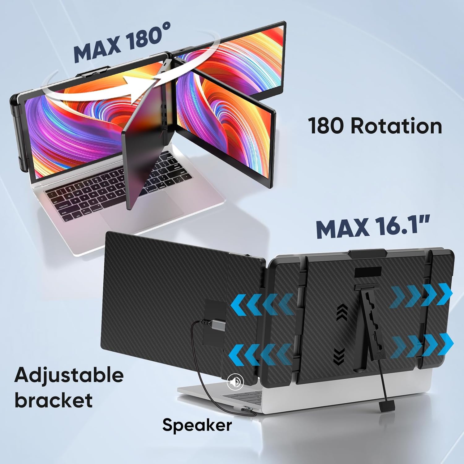 Portable Monitor, Laptop Screen Extender, 12" 1080P FHD IPS Plug & Play 180 ° Foldable for Easy Portability, Travel Monitor Extender Work with 13-16.1'' Wins Mac Chrome