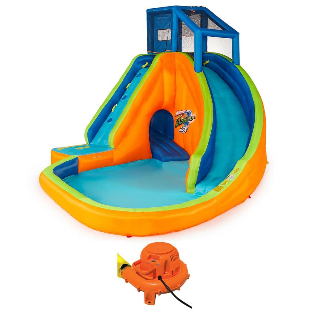 BANZA Multi Polyester Sidewinder Falls Inflatable Water Park Play Pool with Slides and Blower