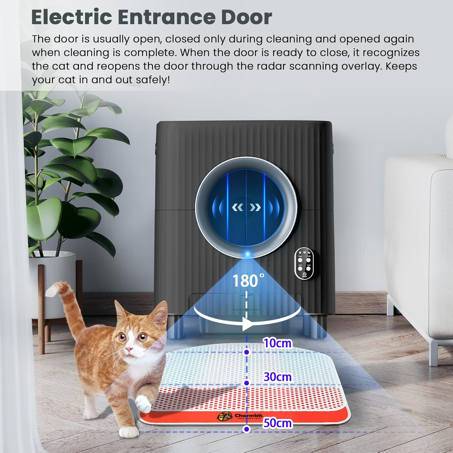[Upgraded] Charmkit Self Cleaning Cat Litter Box,Automatic Door for Cat Litter Box,Large Capacity Automatic Cat Litter Box with APP Control, Video Monitor/Anti-Pinch/Odor-Removal/5G/2.4G(Black)