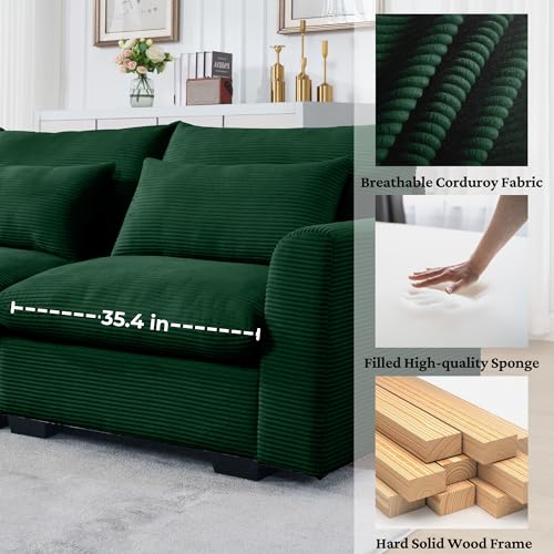 Corduroy L Shaped Sofa Couch 157.5" Brown Comfy Modular Couch Oversized Couch with Storage Ottoman Cloud Couch 4 Seater Extra Deep Sofa Couch,Sectional Couches for Living Room
