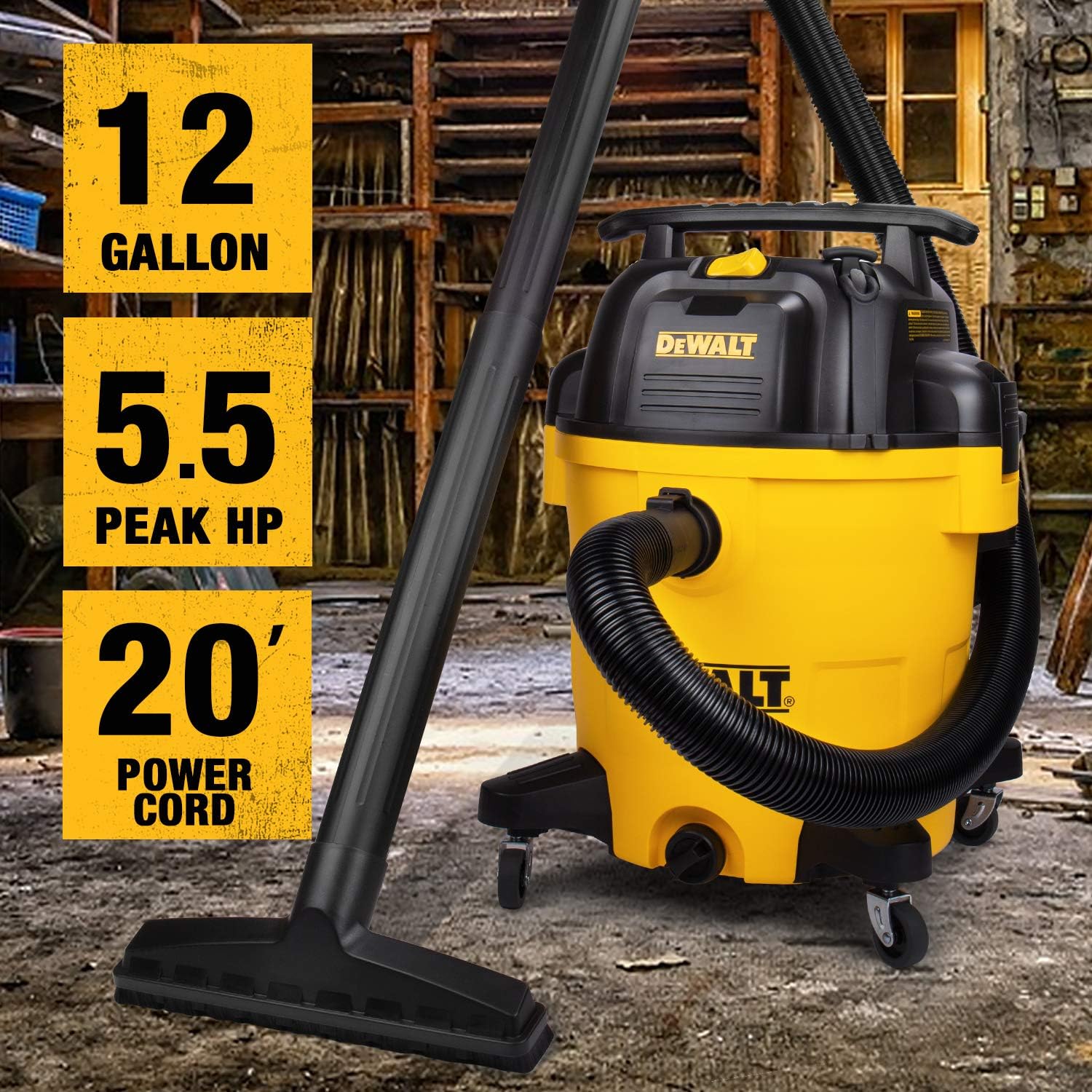 DEWALT 12 Gallon Poly Wet/Dry Vac + Workshop Wet/Dry Vac Accessories