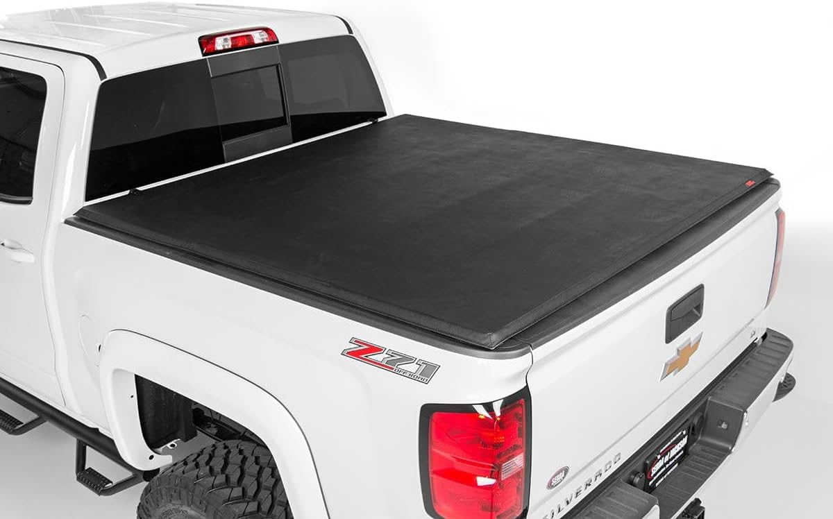 Rough Country Soft Tri-Fold Truck Bed Cover, Truck Tonneau Covers for Chevy Silverado 1500 / GMC Sierra 1500 (2007-2013) - 6'7 Weather-Resistant Truck Bed Cover, Soft Tri-Fold Tonneau Cover - 41207650