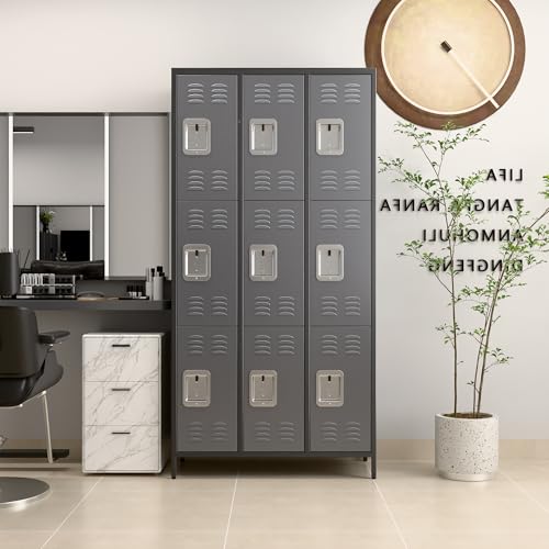 METAN Metal Storage Locker for School Office Gym Bedroom, 12 Doors Locker Cabinet for Employees, Industrial Steel Storage Locker with 12 Hooks, Assembly Required (12 Door-Light Gray)