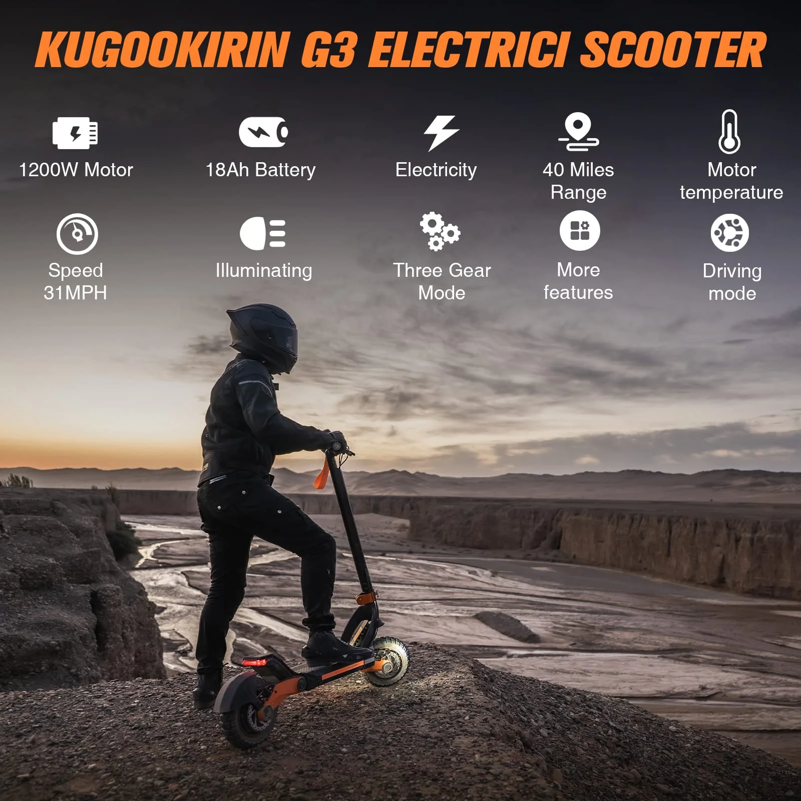 Kukirin G3 Electric Scooter for Adults Powerful 1200W Motor Up to 31 mph, 10.5" Off Road Tires 52V/18Ah Large Capacity, Dual Brake Folding Fast e Scooter for Adult (G3/1200W/18AH)