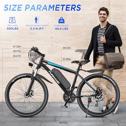 Electric Bike for Adults, 26'' 1000W Peak Ebike, Up to 50 Miles 21.7MPH Electric Mountain Bike with 48V 374.4WH Removable Battery, Adjustable Stem, Fenders, Lockable Suspension Fork, 21-Speed
