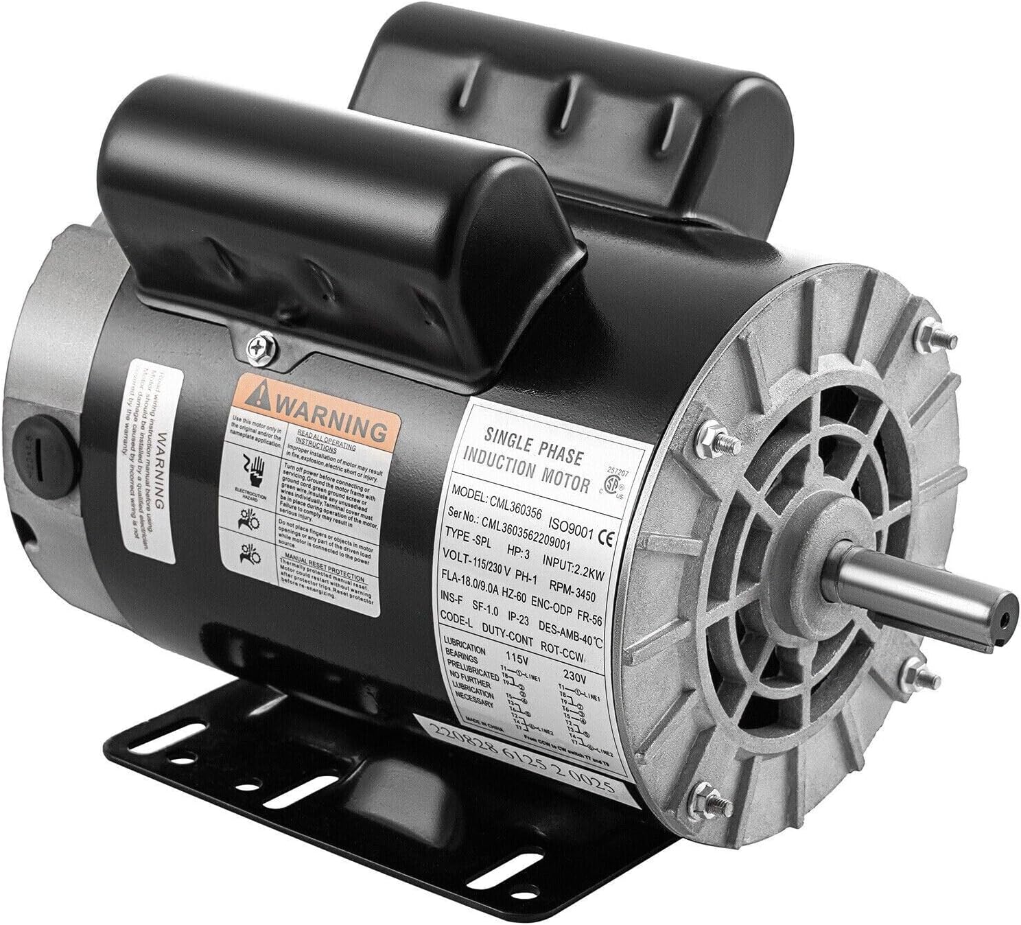 3HP Air Compressor Electric Motor,56 Frame 3450 RPM 60Hz Electric Motor,115V/230V Single Phase AC Motor for Air Compressors