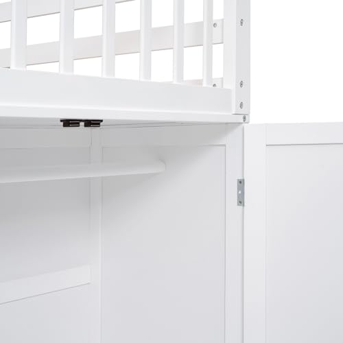 Harper & Bright Designs L-Shape Triple Bunk Beds with Stairs, Desk,Wardrobe, Wood Twin-Over-Full Bunk Bed with Storage, Shelves and Drawers, 3 Beds Bunk Bed with Staircase for Kids Teens, Espresso