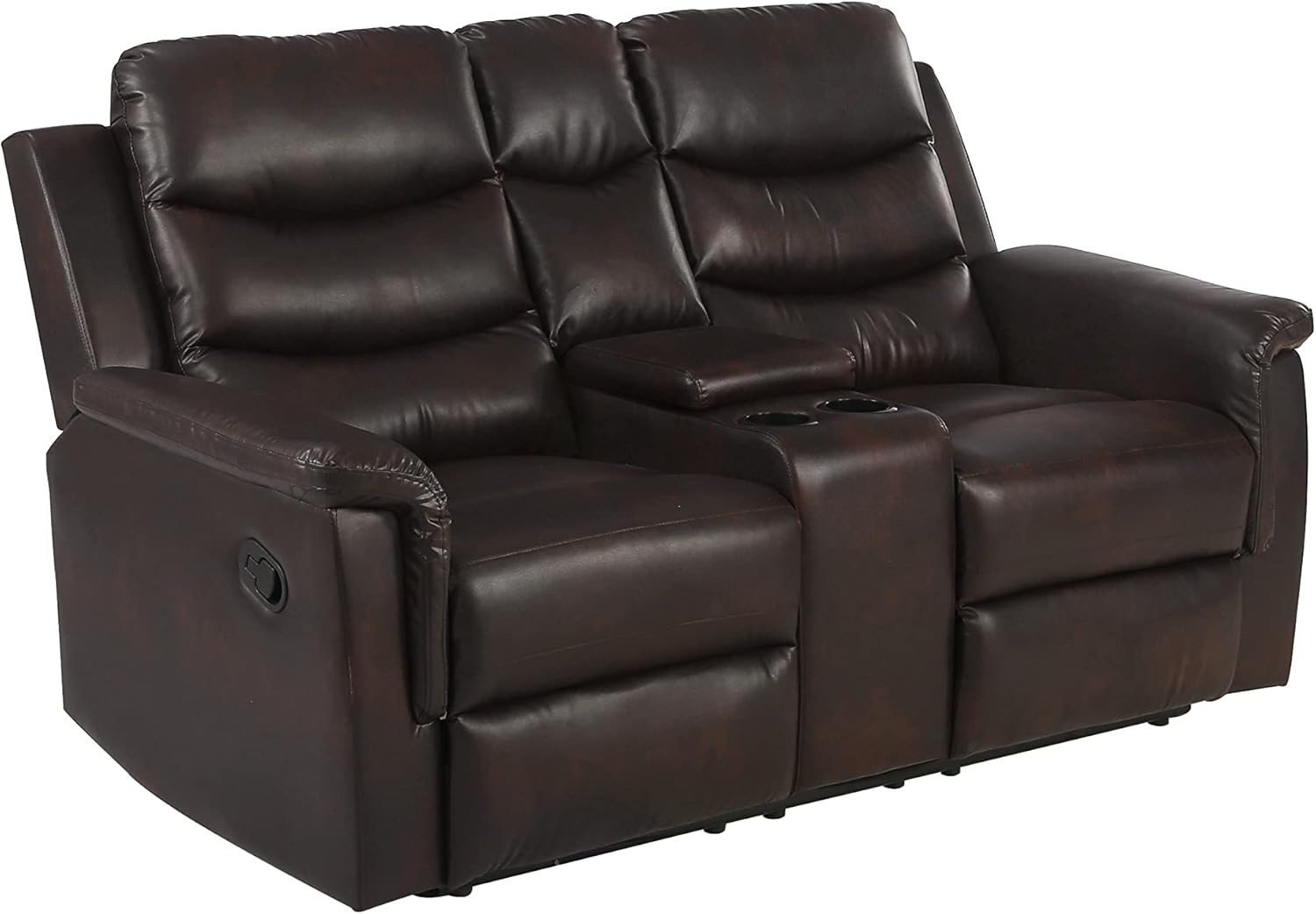 RV Loveseat Recliner Furniture Sofa - 68" Wall Hugger RV Couch with Console Cup Holder - Double Seat Reclining Chair for Motorhomes Camper Travel Trailers Fifth Wheel Browm