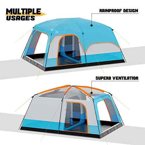 MoNiBloom 5-8 Person Tent for Camping Extra Large Portable Cabin Huge Tent, Waterproof Windproof 1 Living Room and 2 Bedroom 181''Length Tent with Carry Bag for Outdoor Picnic Family Gathering, Coffee